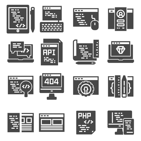 Vector illustrations web development icons set, , gray colorのイラスト素材