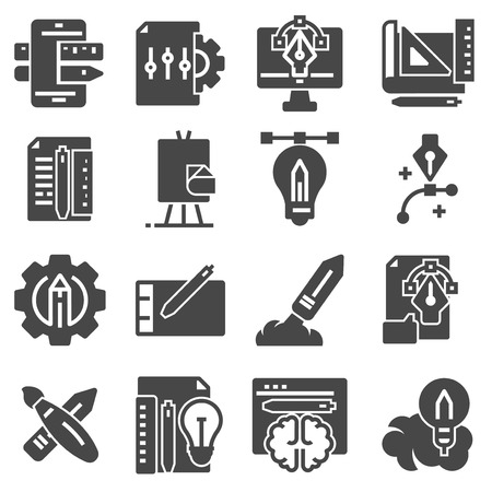 Vector gray Creative process icons set on white backgroundのイラスト素材