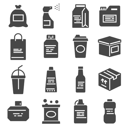 Packaging, icons set. For packaging products and materials, vector illustration. Jars, bottles and containersのイラスト素材