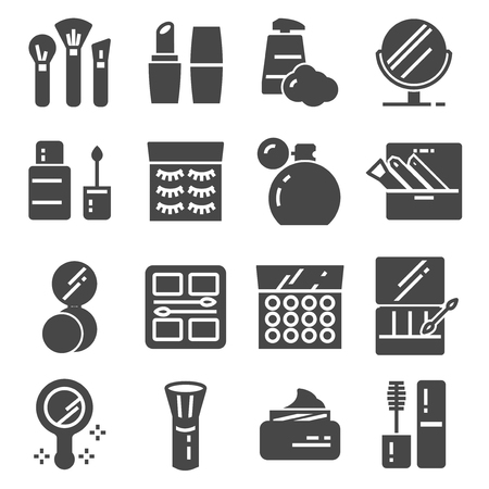 Cosmetics Related Vector Icons Set. Cream Bottle, Lipstick, Makeup Brush and moreのイラスト素材