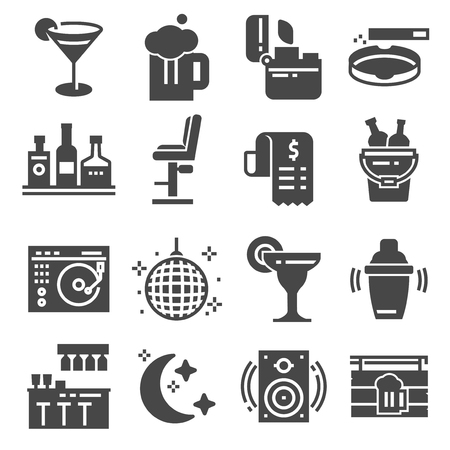 Bar gray icons set. Cocktail, Drink, Dj and moreのイラスト素材