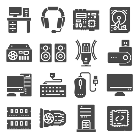Computer Components Related Vector Icons. Contains such Icons as CPU, RAM, Power Adapter, Cables and moreのイラスト素材