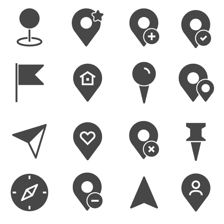 Vector gray map pointer icons set on white backgroundのイラスト素材