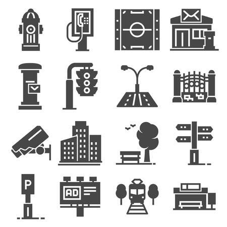 City design elements icons set on white background. Vector illustrationのイラスト素材