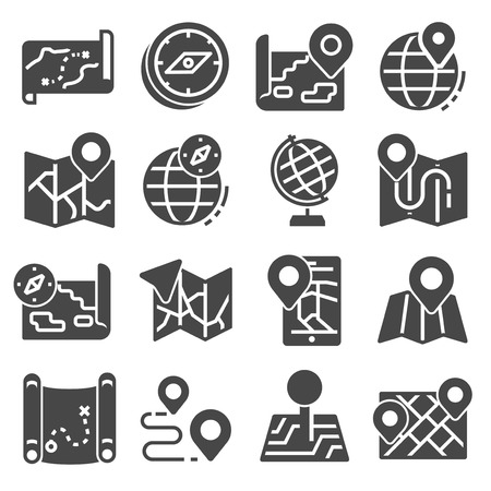 Map Icons and Location Icons with White Backgroundのイラスト素材
