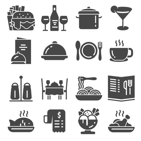 Restaurant icon set suitable for info graphics, websites and print media. Black flat icons.のイラスト素材
