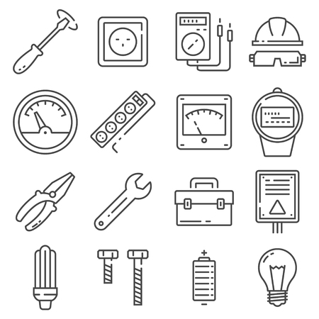 Vector Electricity outline icons on white backgroundのイラスト素材