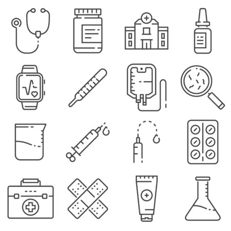 Medical line icons set on white backgroundのイラスト素材