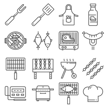 Barbecue BBQ Vector Line Icons.のイラスト素材