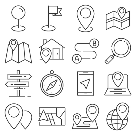Vector Gray Navigation and Map line icons on white backgroundのイラスト素材