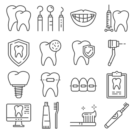 Line icons of dental care and dentist services on white backgroundのイラスト素材