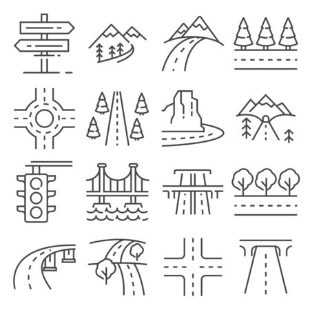 vector illustrations road and highway icons setのイラスト素材