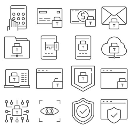 Protection and Security Vector Line Icons Set. Computer Network Protection. Cyber Securityのイラスト素材