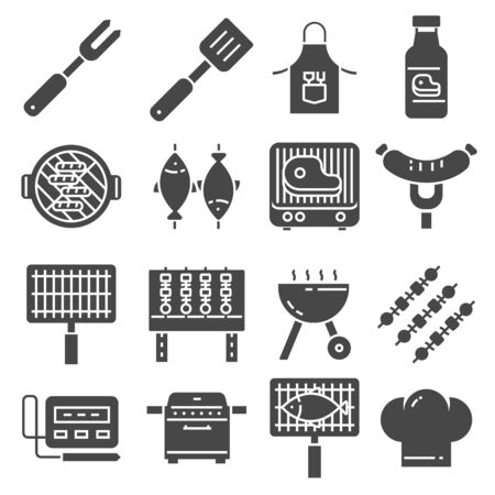 Barbecue BBQ Vector Icons. Steak, Ribs, Bonfire, Gas.のイラスト素材
