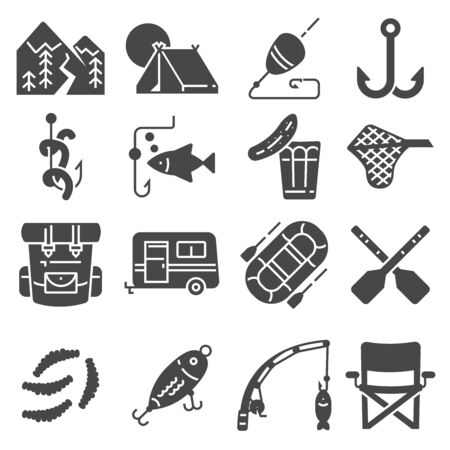 Fishing vector illustration icon set on white backgroundのイラスト素材