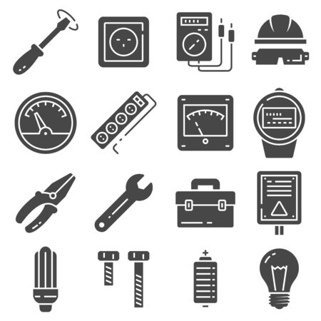 Vector Electricity icons on gray backgroundのイラスト素材