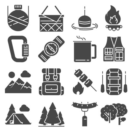 Vector Camping and outdoor recreation icons setのイラスト素材