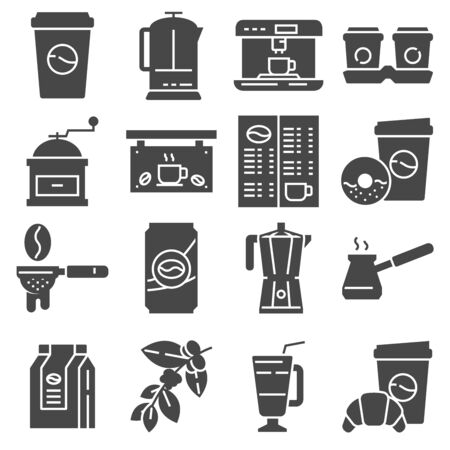 Vector Coffee Icons Set on White Backgroundのイラスト素材
