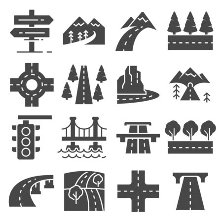 vector illustrations road and highway icons setのイラスト素材