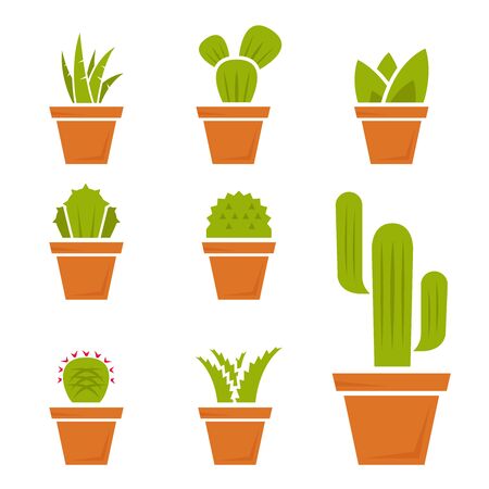 Vector flat cactus icons set on White Backgroundのイラスト素材