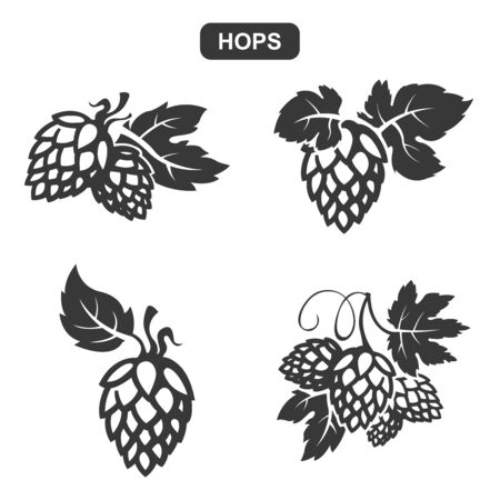Vector Black Hops Silhouette Icons Set on White Backgroundのイラスト素材