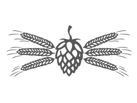 Vector grey hop and barley ear for brewingのイラスト素材