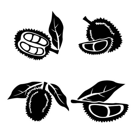 Vector Black Durian Icons Silhouette Set on White Backgroundのイラスト素材