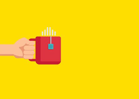 Vector Hand hold tea mug. One hand. Vector flat cartoon illustrationのイラスト素材