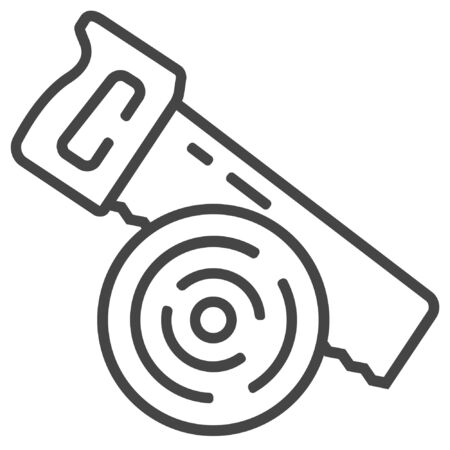 Cutting tree with hand saw line icon on white backgroundのイラスト素材