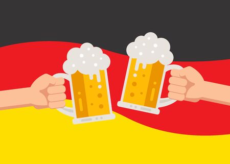 Hands holding up beer mugs Oktoberfest celebrationのイラスト素材