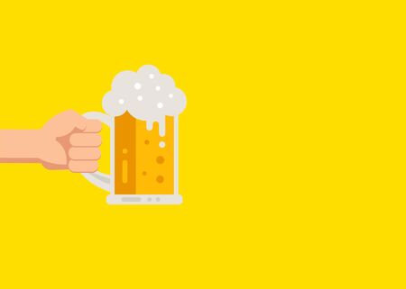 Hand holding beer glasses with foam.のイラスト素材