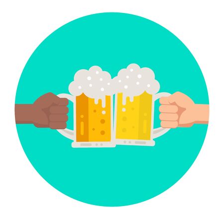 Two hands holding beer glasses with foam.のイラスト素材