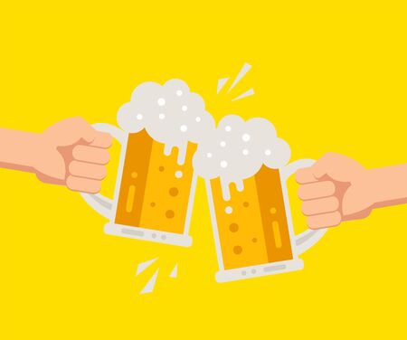 Two hands holding beer glasses with foam.のイラスト素材