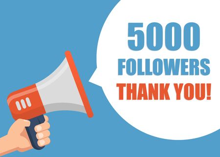 5000 followers Thank You - hand holding megaphone.のイラスト素材