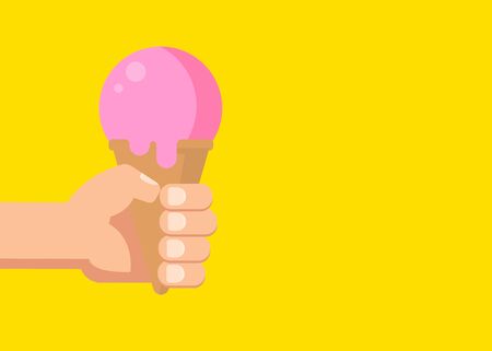 Hand Holds an Ice Cream in a Waffle Coneのイラスト素材