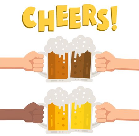 Set of hands holding glass of beer.のイラスト素材
