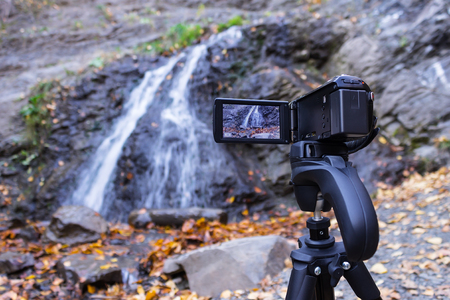 Shooting a waterfallの写真素材