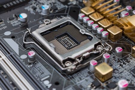 Motherboard socket its micro components and electronics elements close-upの写真素材