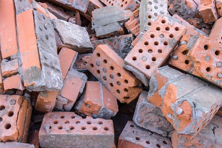 A pile of broken bricks after the demolition of a building.の写真素材