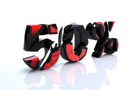 3d illustration depicting the number 50 percent on a white backgroundの写真素材