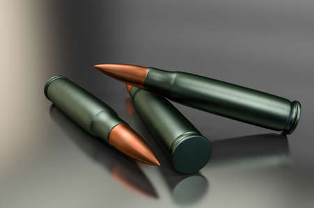 Powerful live cartridge for large-caliber weapons in 3D illustrationの写真素材