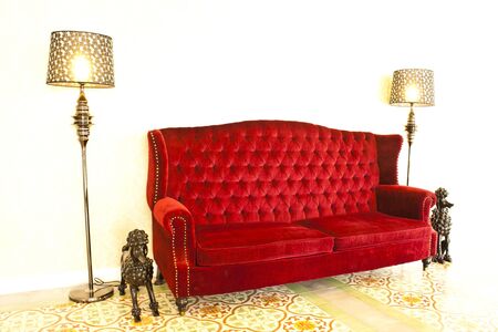 Modern armchair and standard lamp in interiorの写真素材