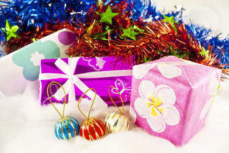 New Year present and decorations on white background の写真素材