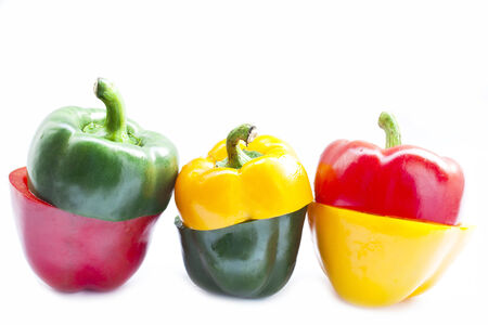 Mixed Bell Pepper, isolated on white backgroundの写真素材