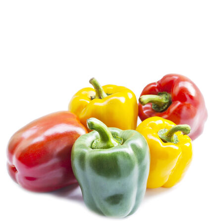 colorful mix of paprika s capsicum  on white backgroundの写真素材