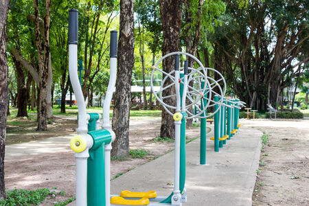 fitness equipment in public parkの写真素材