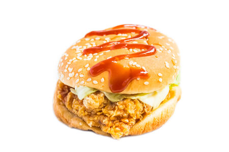 hamburger with fried chickenの写真素材