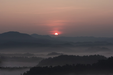 Landscape of sunrise over mountainsの写真素材