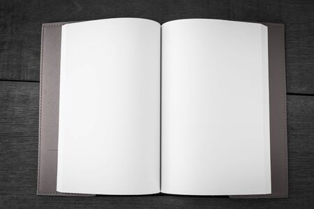 Open Book blank on wood background