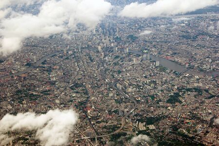 Aerial view of clouds and village landscape, Thailandの写真素材